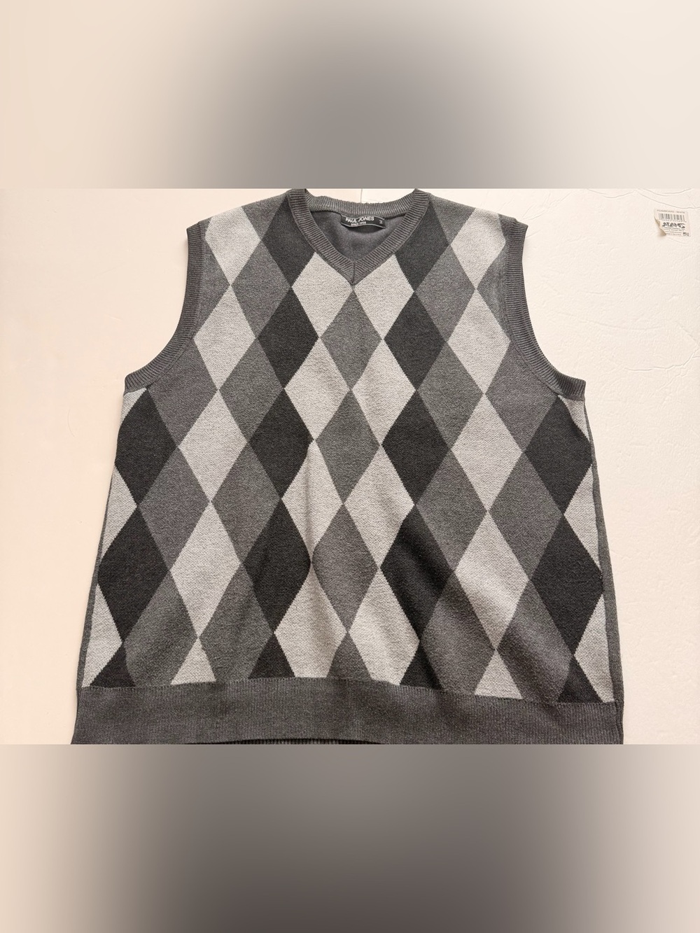 Paul Jones Argyle Sweater Vest Medium Grey Black Preppy Old Money